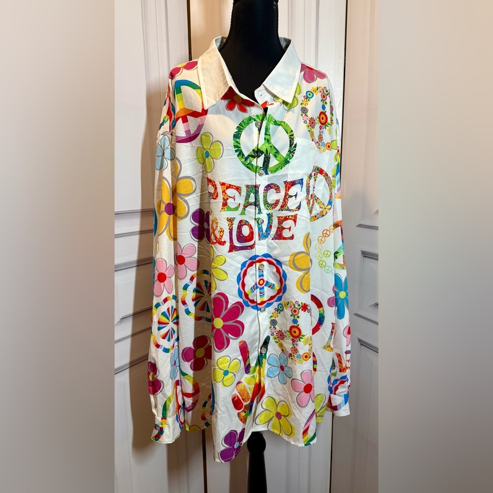 Hippy Peace and Love Button-Up Shirt